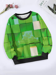 Cartoon Cube Pattern Long Sleeve Crew Neck Sweatshirt