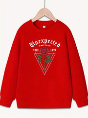 Geo Rose Flower Graphic Sweatshirt for Girls Long Sleeve Top Pullovers