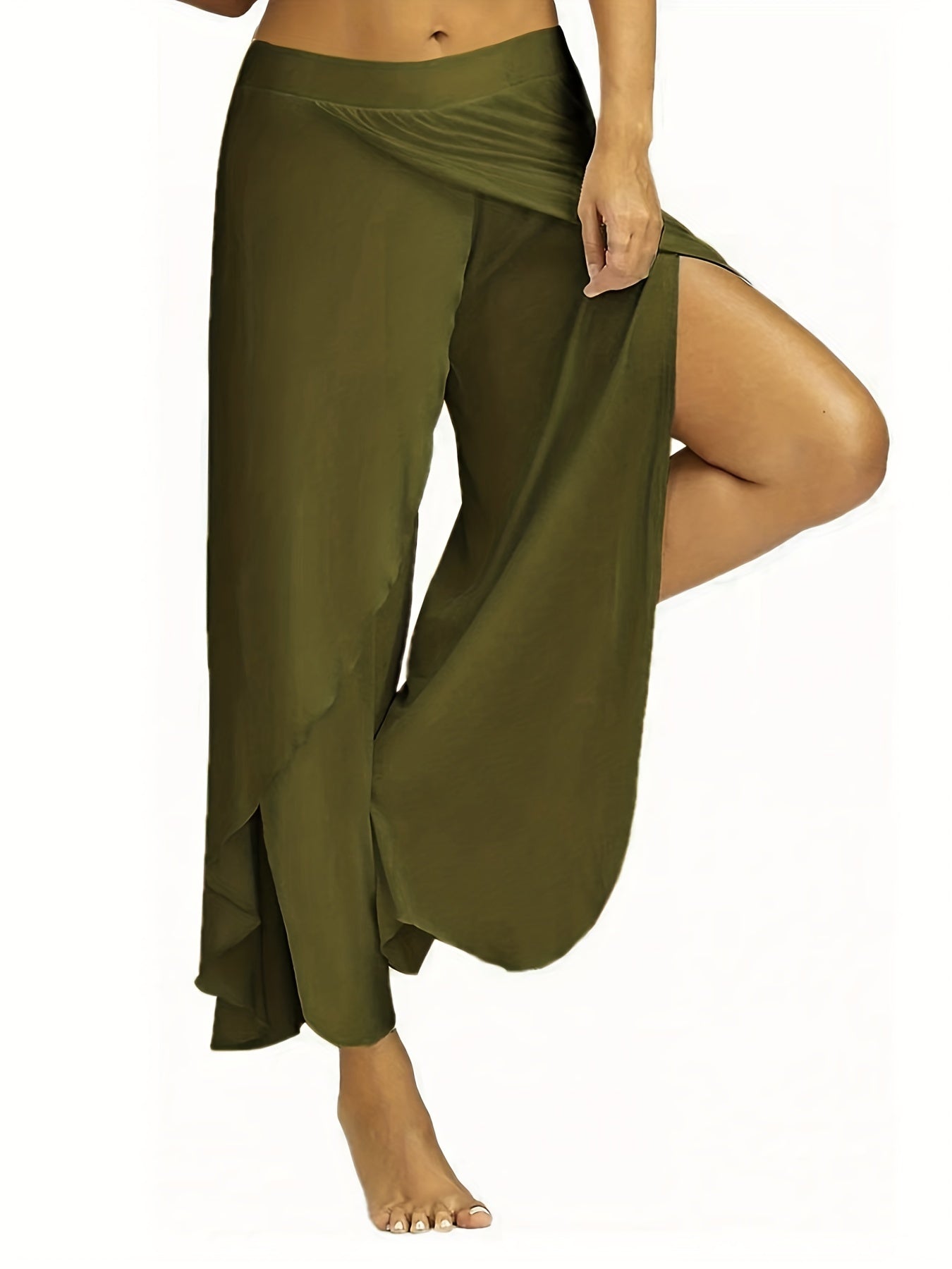 Solid Split Pants Sexy High Waist Long Length Pants Women's Clothing