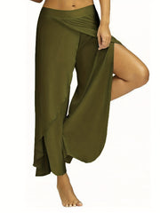 Solid Split Pants Sexy High Waist Long Length Pants Women's Clothing