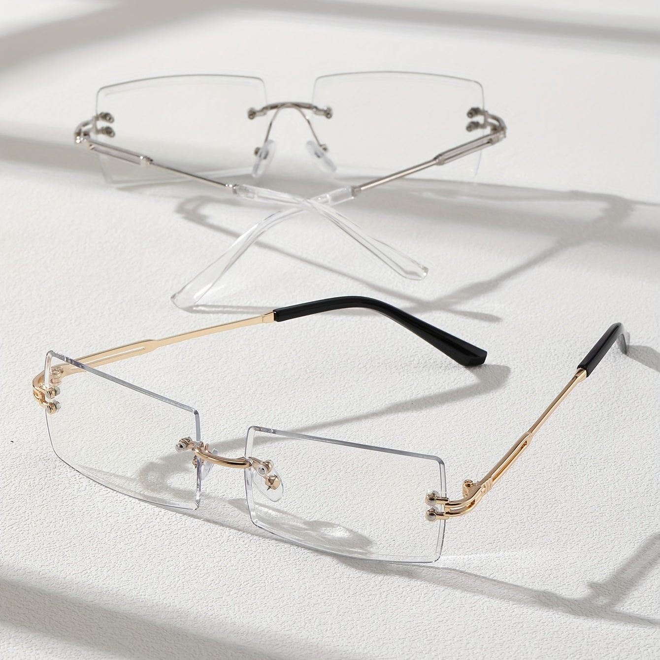 2 Pack Men's Metal Rimless Casual Sunglasses Flat Lens