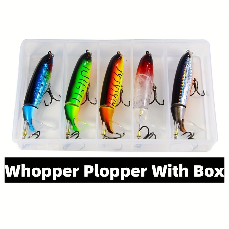 5 Pack Whopper Plopper Fishing Lures with Soft Tail, 13.2g Heavy Metal