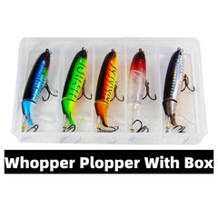 5 Pack Whopper Plopper Fishing Lures with Soft Tail, 13.2g Heavy Metal