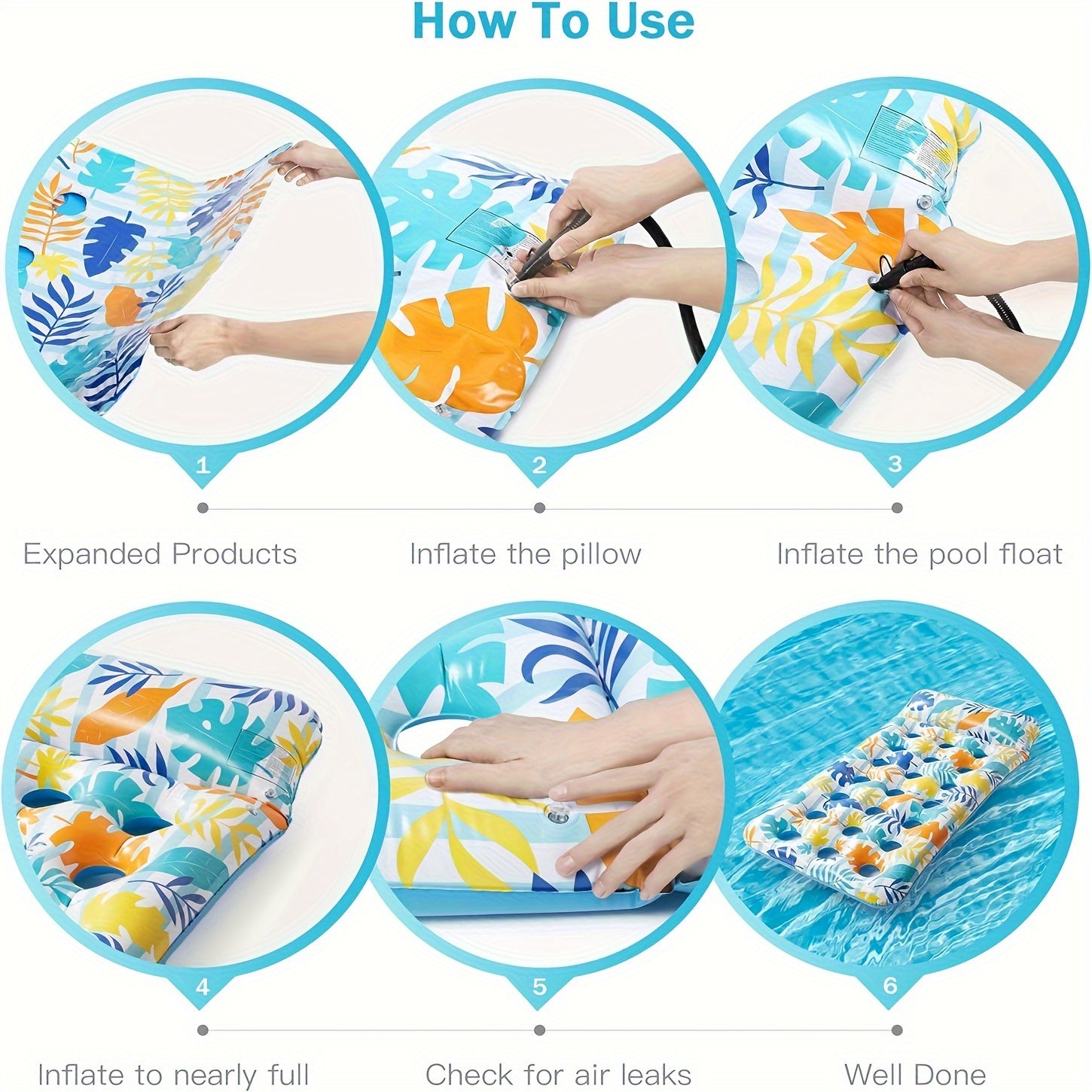 Adult Inflatable Pool Float Mat with Headrest