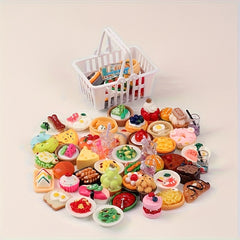 10pcs Mini Supermarket Shopping Basket Set with Food & Drink Models