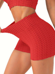 Seersucker Fabric Yoga Shorts Stretchy Honeycomb Sports Biker Short