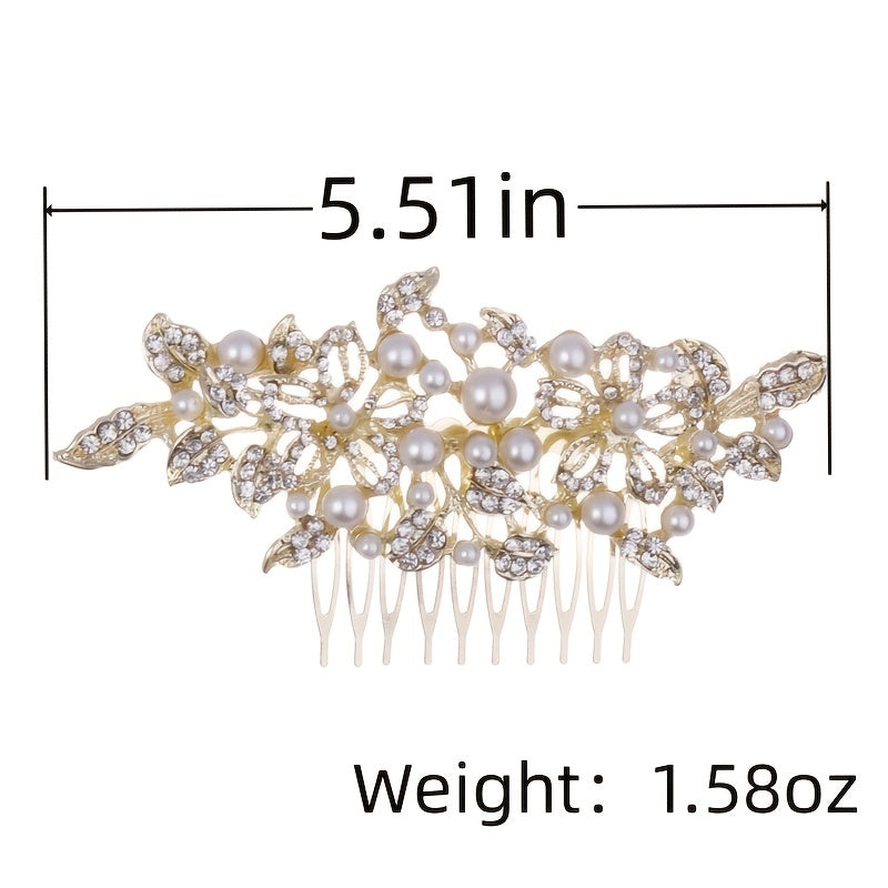 Crystal Faux Pearl Bridal Hairpin Hair Comb Clip Rhinestone Leaf