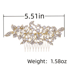 Crystal Faux Pearl Bridal Hairpin Hair Comb Clip Rhinestone Leaf
