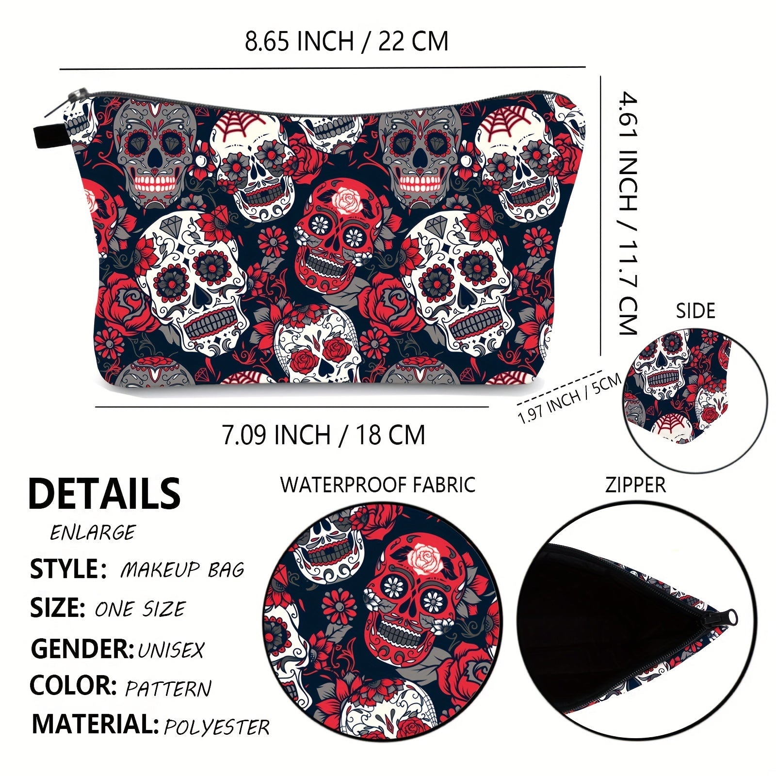 Sugar Skull Rose Makeup Bag with Coin Purses