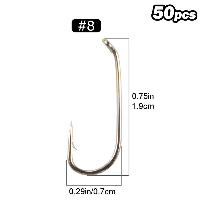 50pcs Fly Fishing Hooks with Straight Handle Barbs 8-22 for Dry Flies