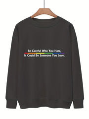 Slogan Print Crew Neck Sweatshirt for Women