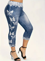 Butterfly Print High Waist Cropped Leggings