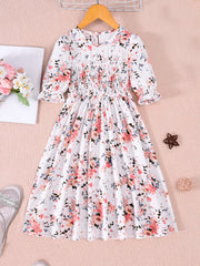 Girls Puff Sleeve Floral Dress For Party Kids Summer Clothes
