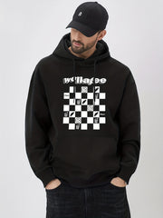 Checkerboard Print Hoodie Men's Casual Graphic Pullover Hoodie