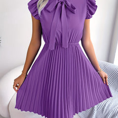 Ruffle Trim Pleated Dress for Women