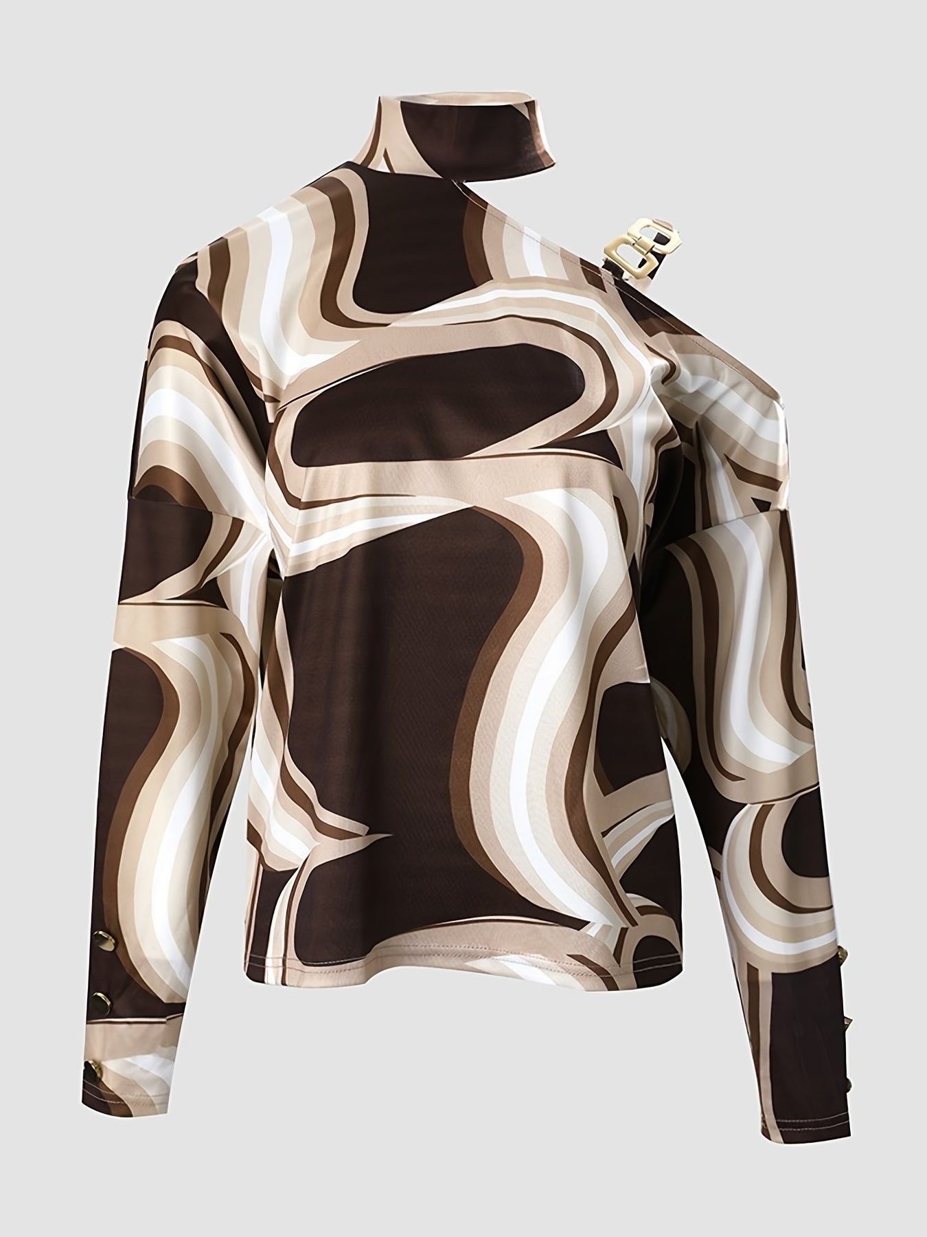 Geometric Print Off Shoulder Long Sleeve Top