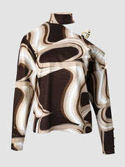 Geometric Print Off Shoulder Long Sleeve Top