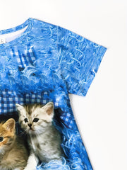 Girls 3D Kitty Print Dress Summer Clothes