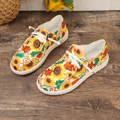 Women's Skateboard Shoes Chrysanthemum Sunflower Pattern Flat Canvas Shoes