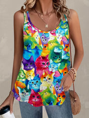 Colorful Cat Print Tank Top