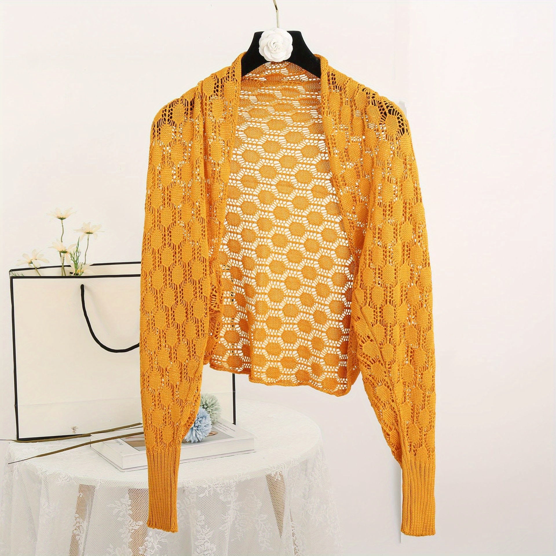 Short Knitted Geometric Cardigan Shawl for Women