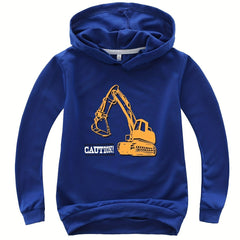 Kids Excavator Graphic Hoodie Cotton Hooded Sweatshirt