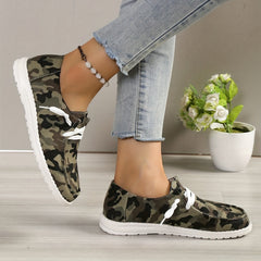 Camouflage Print Canvas Lace-up Flat Sneakers