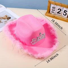 Pink Feather Brim Cowboy Hat Crown Decor Western Sun Hat Hip Hop Breathable