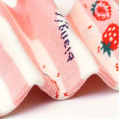 Girl's Cartoon Strawberry Striped Knitted Socks, 5 Pairs