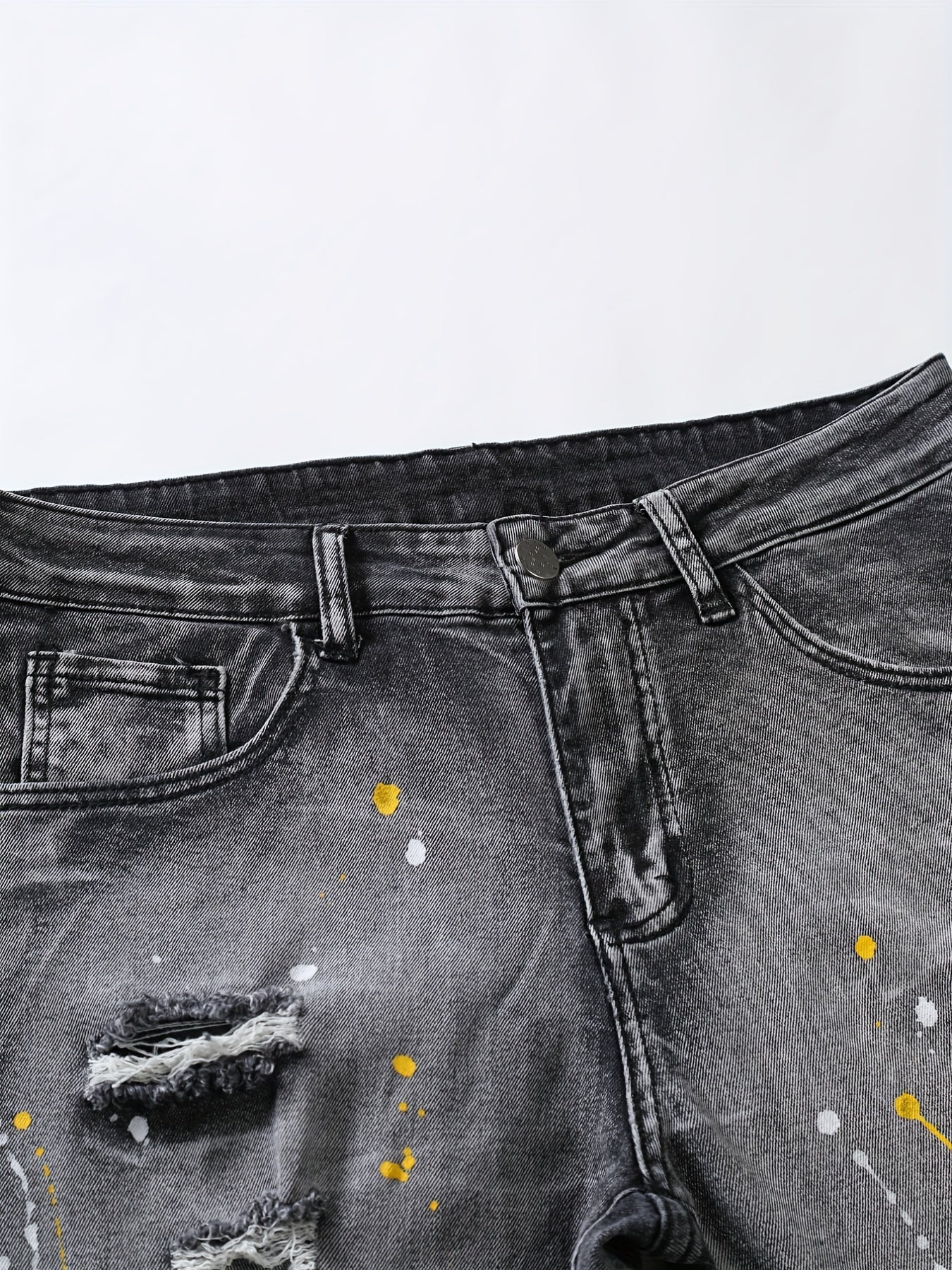 Paint Splatter Ripped Slim Fit Jeans Men's Casual High Stretch Denim Pants