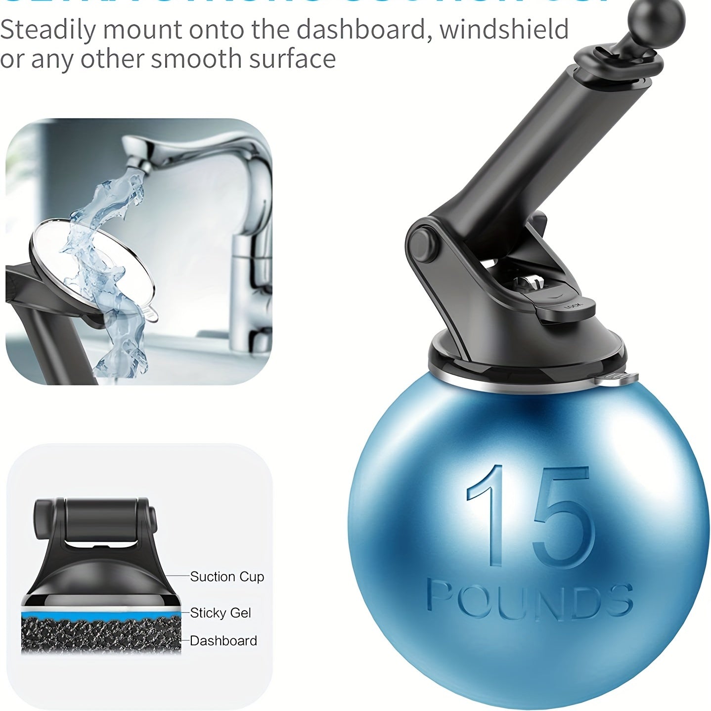 Suction Cup Car Phone Holder Mount with Ultra Sticky Gel Pad