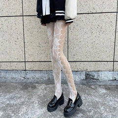 Floral Jacquard Fishnet Tights High Waist Mesh Pantyhose Stockings