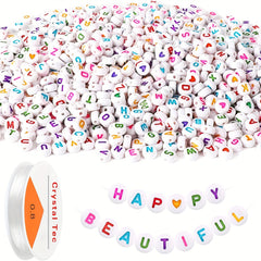 1000Pcs 4 7mm Acrylic Letter Beads & Elastic String DIY Jewelry Making