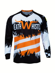 Men's Alphabets Pattern Cycling Jersey Moisture Wicking Long Sleeve Shirt