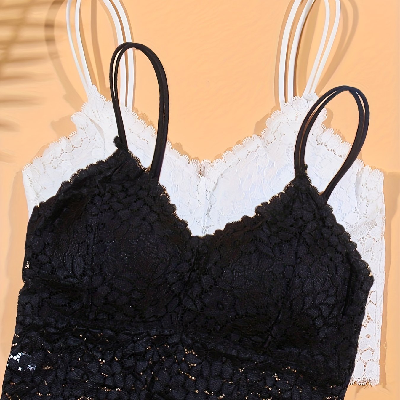 2pcs Lace Wireless Bras Comfy & Breathable Double Straps Women's Lingerie