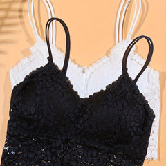 2pcs Lace Wireless Bras Comfy & Breathable Double Straps Women's Lingerie