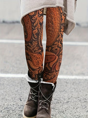 Boho Leggings Women's Plus Paisley Print High Stretch Skinny Leggings