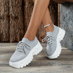 Women's Platform Sports Shoes Stylish Height Increasing Lace Up Shoes