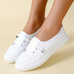 Lace Casual Flat Shoes PU Leather Women's Footwear