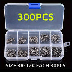 High Carbon Steel Fishing Hook Set, Saltwater/Freshwater Barbed Hooks