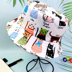 Parent child Style Kitten Graffiti Double sided Wearing Foldable Bucket Hat