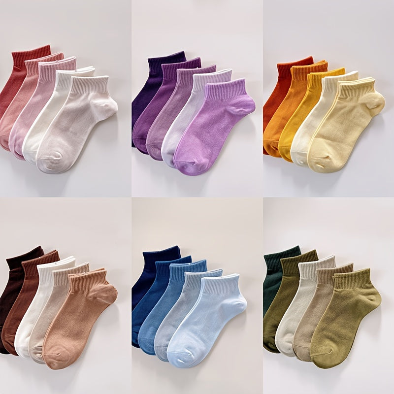 5 Pairs Women's Sports Short Socks Solid Color Breathable Stockings
