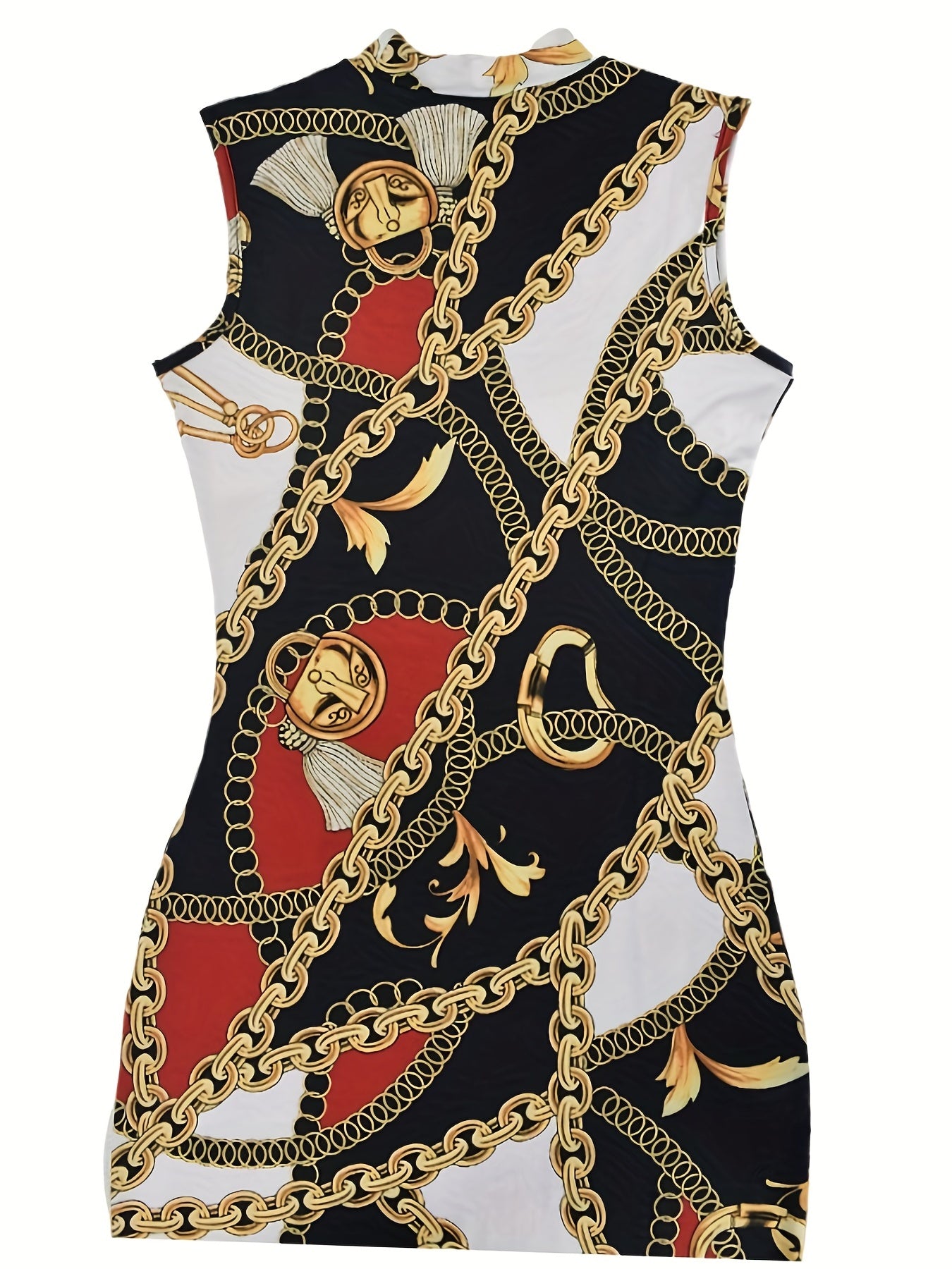 Chain Print Tank Dress Crew Neck Sleeveless Bag Hip Dress