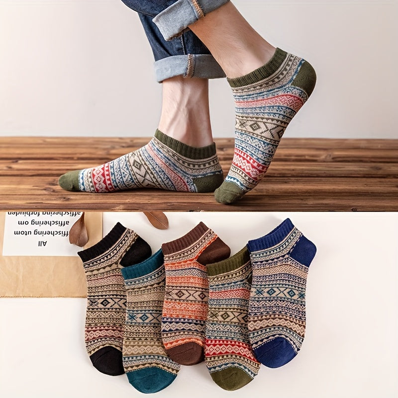 5pairs Men's Vintage Low Cut Socks All Seasons