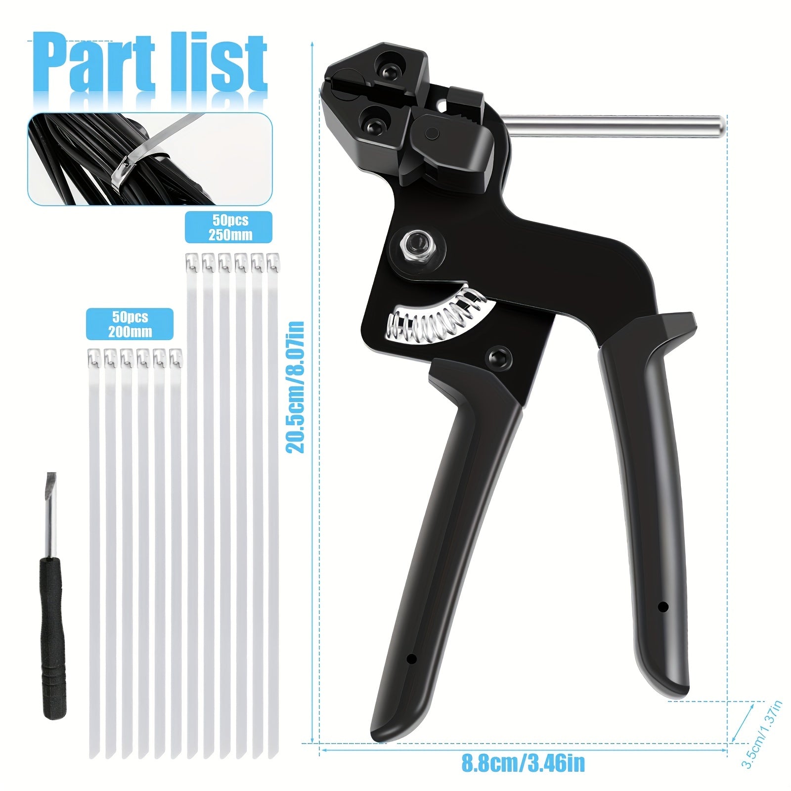 Cable Tie Cutter Tool Kit with 100 Metal Zip Ties