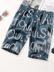 Men's All Over Letter Print Drawstring Shorts