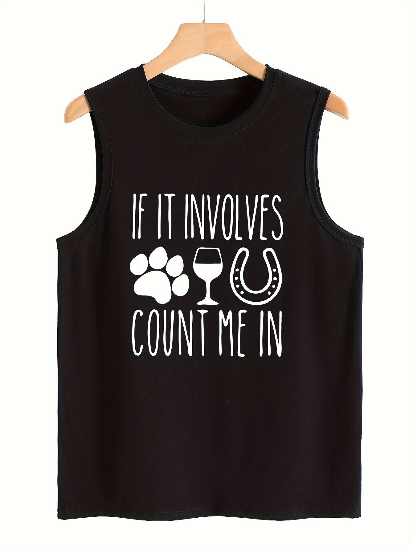 Paw & Letter Print Sleeveless Sports Vest Round Neck Casual Tops