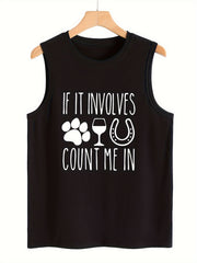 Paw & Letter Print Sleeveless Sports Vest Round Neck Casual Tops