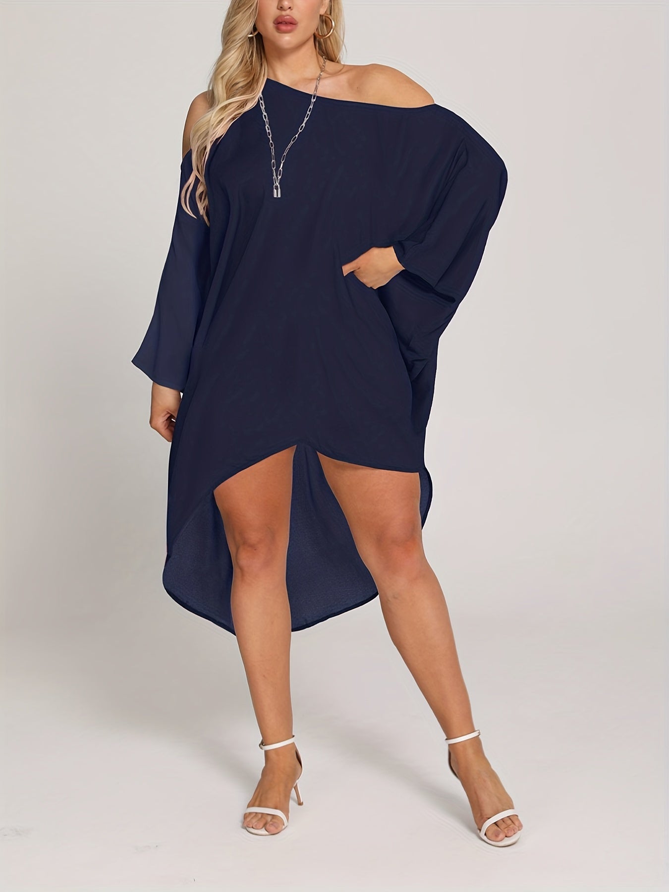 Solid Asymmetrical Long Sleeve Cover Up