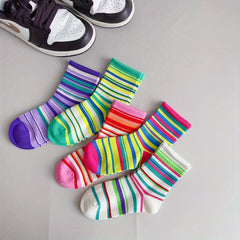 Girls Kids Cartoon Funny Boneless Socks Breathable Comfy Casual Striped Socks